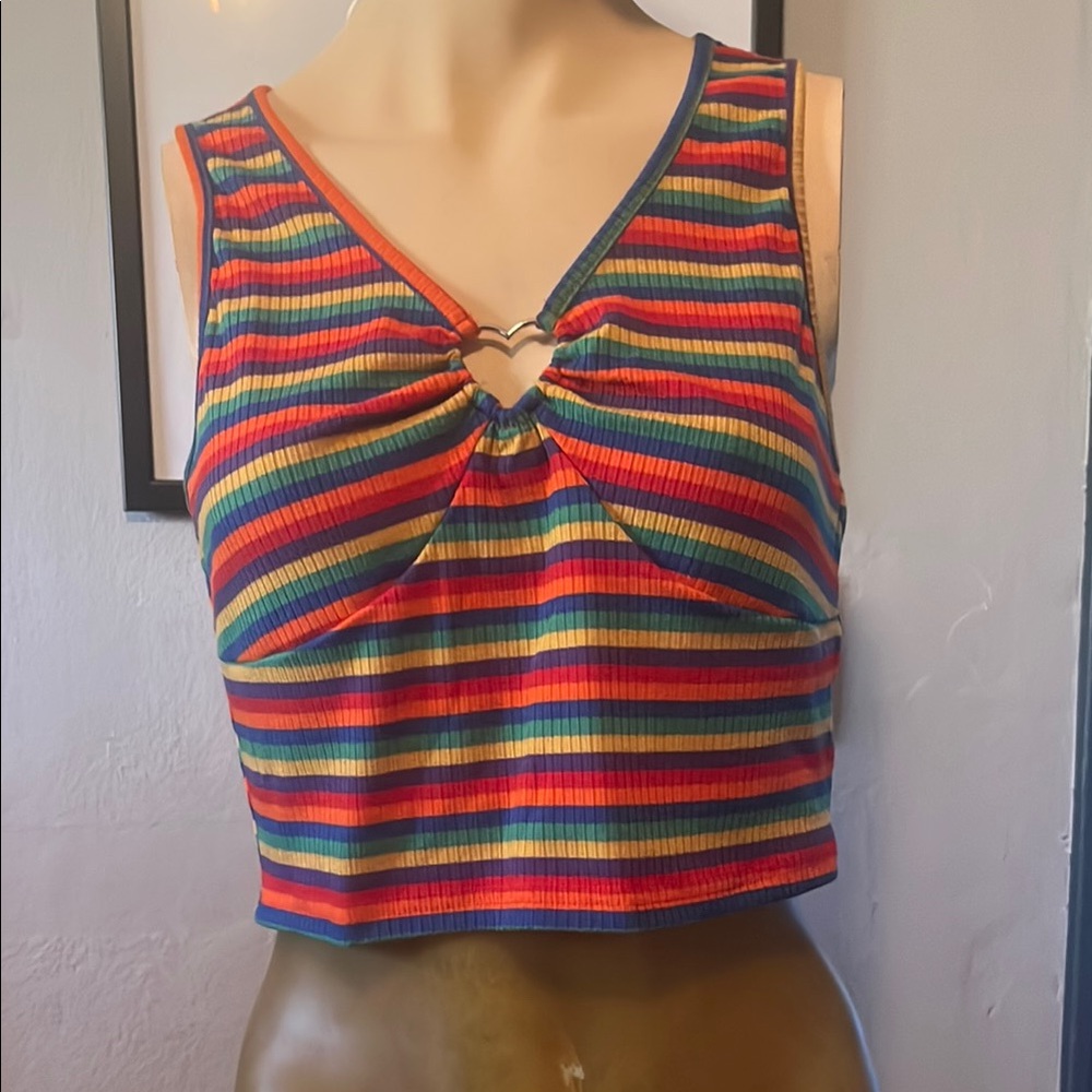Red and Blue Ribbed Sleeveless Crop Tank Top
